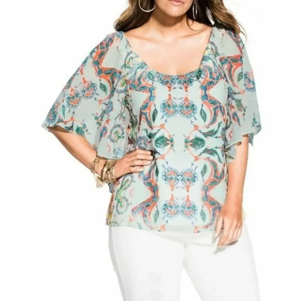 City Chic Multicolor Casablanca Crystal Accent Batwing Blouse NEW Women's 22